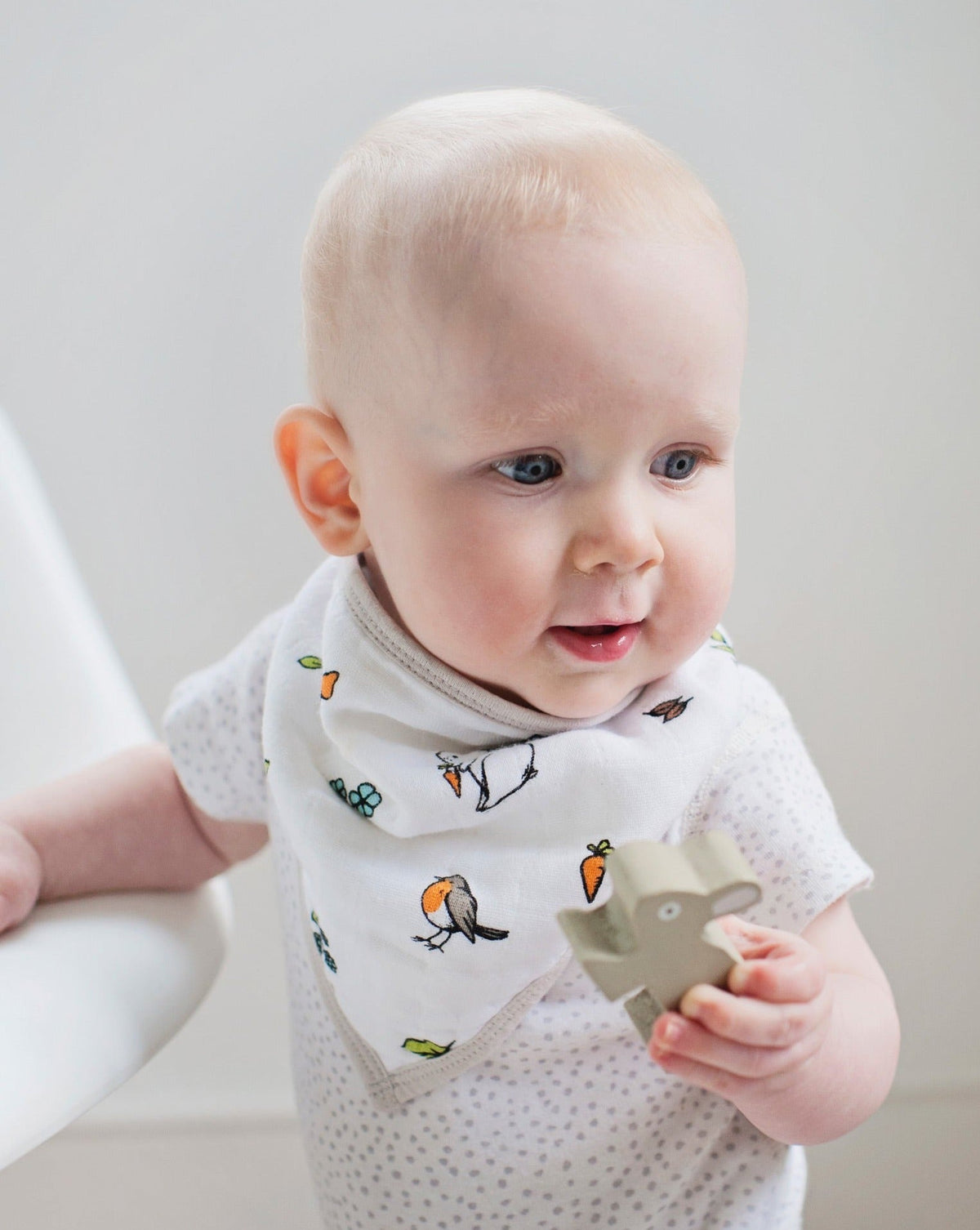 Organic cotton muslin bandana bibs - Into the woods + Woodland hedgehog.