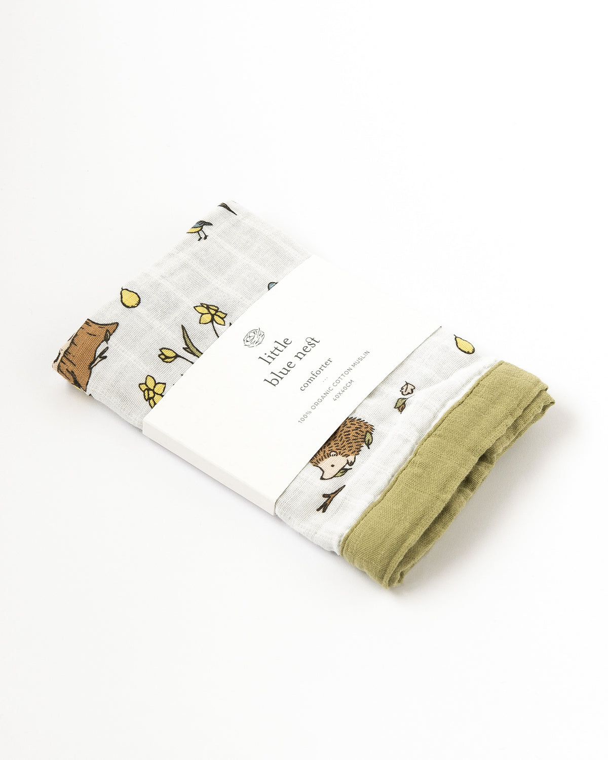 Organic cotton muslin comforter security - et - Woodland hedgehog.