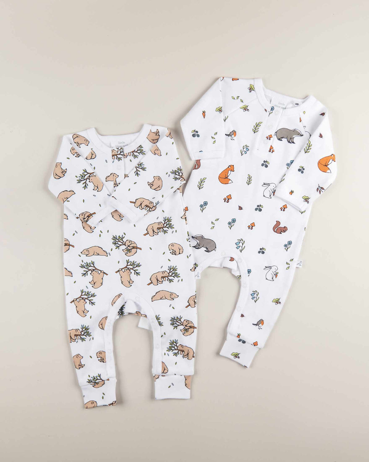 Bear and woodland  baby romper top view