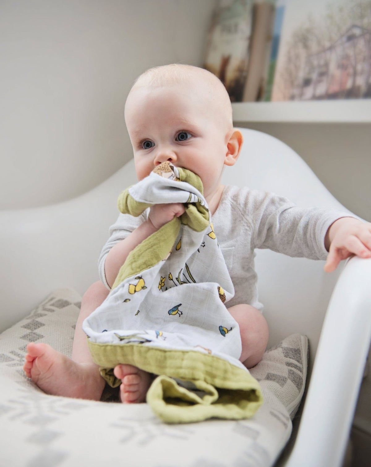 Organic cotton muslin comforter security - et - Woodland hedgehog.