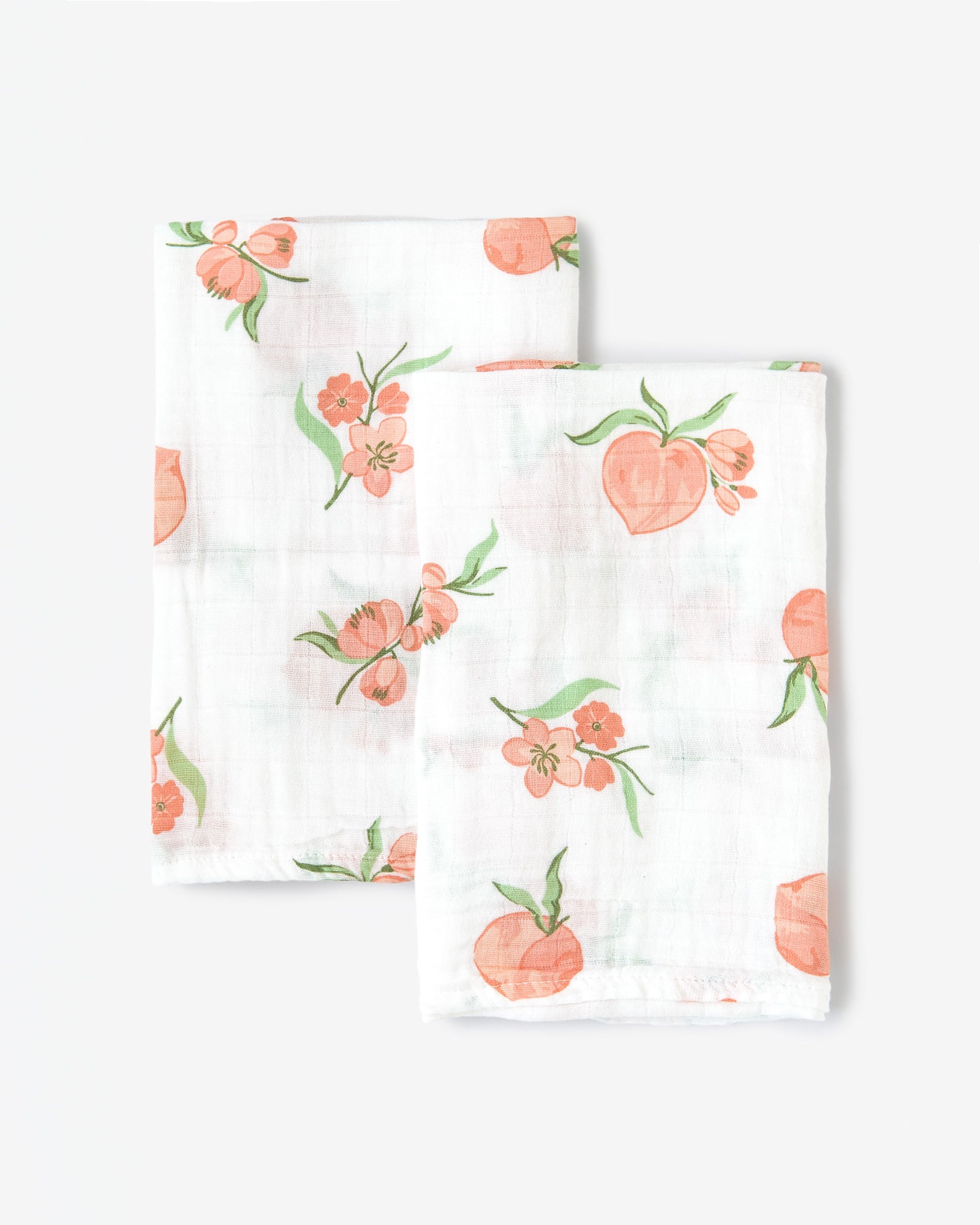 Organic cotton muslin square cloths with peach pattern