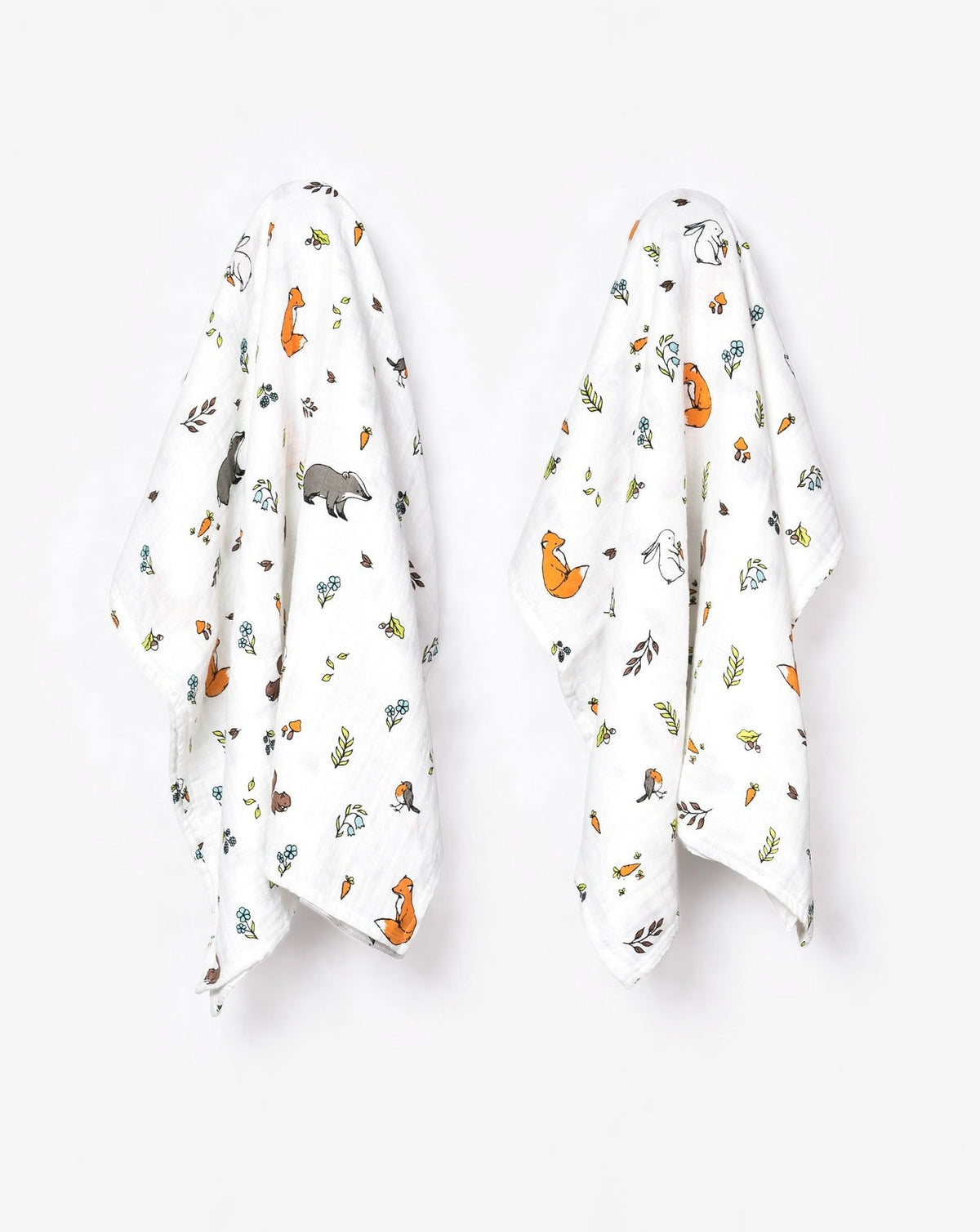 Organic cotton muslin square cloths - Into the woods.