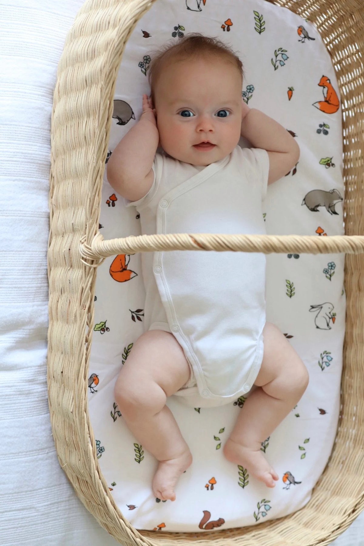 Moses basket with fitted sheet woodland