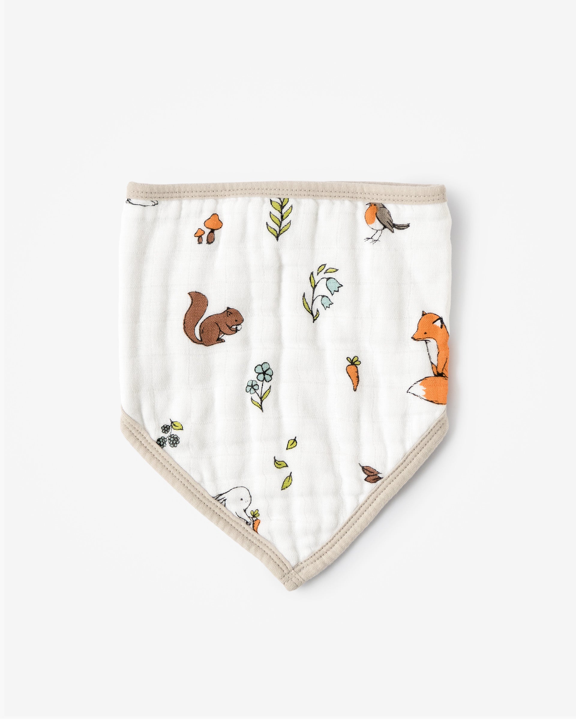 Organic baby bandana bib with woodland pattern