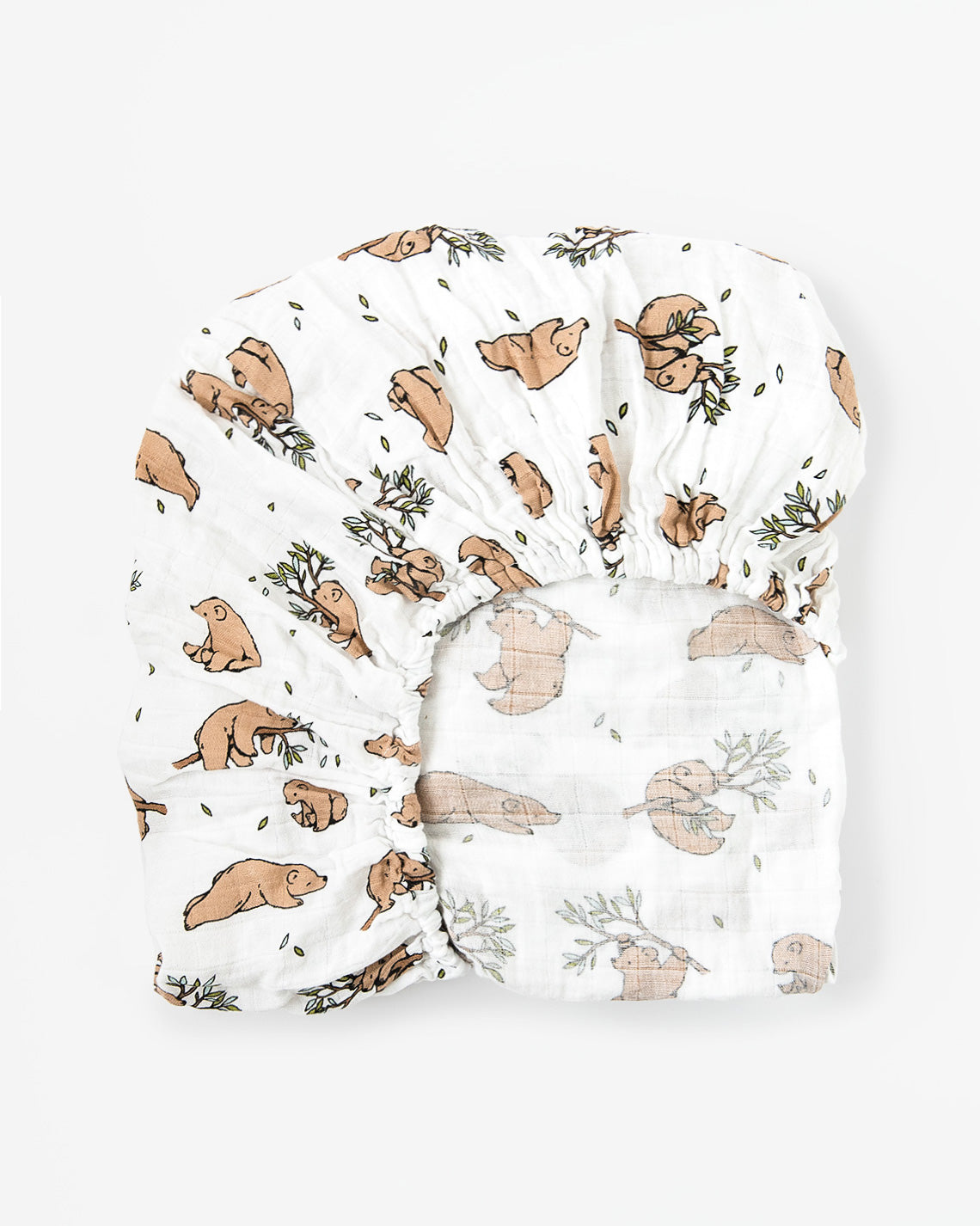 Organic cotton muslin fitted cotbed sheet, 140x70 cm - Bear cub.