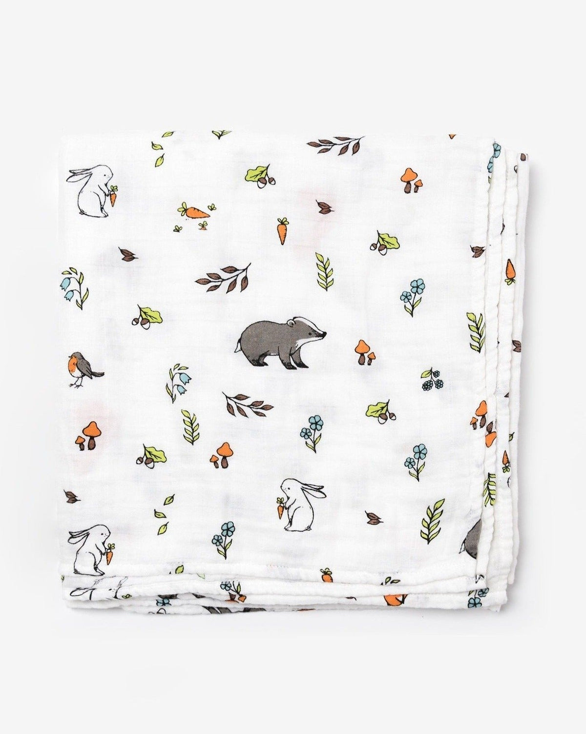 Organic cotton muslin swaddle - et - Into the woods.
