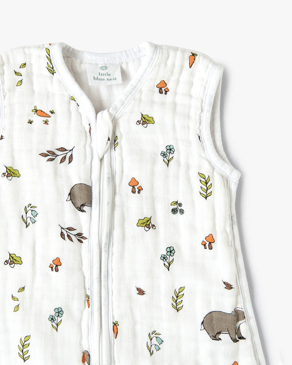Baby Sleeping Bag Organic Cotton Muslin 1.5 Tog Woodland Little