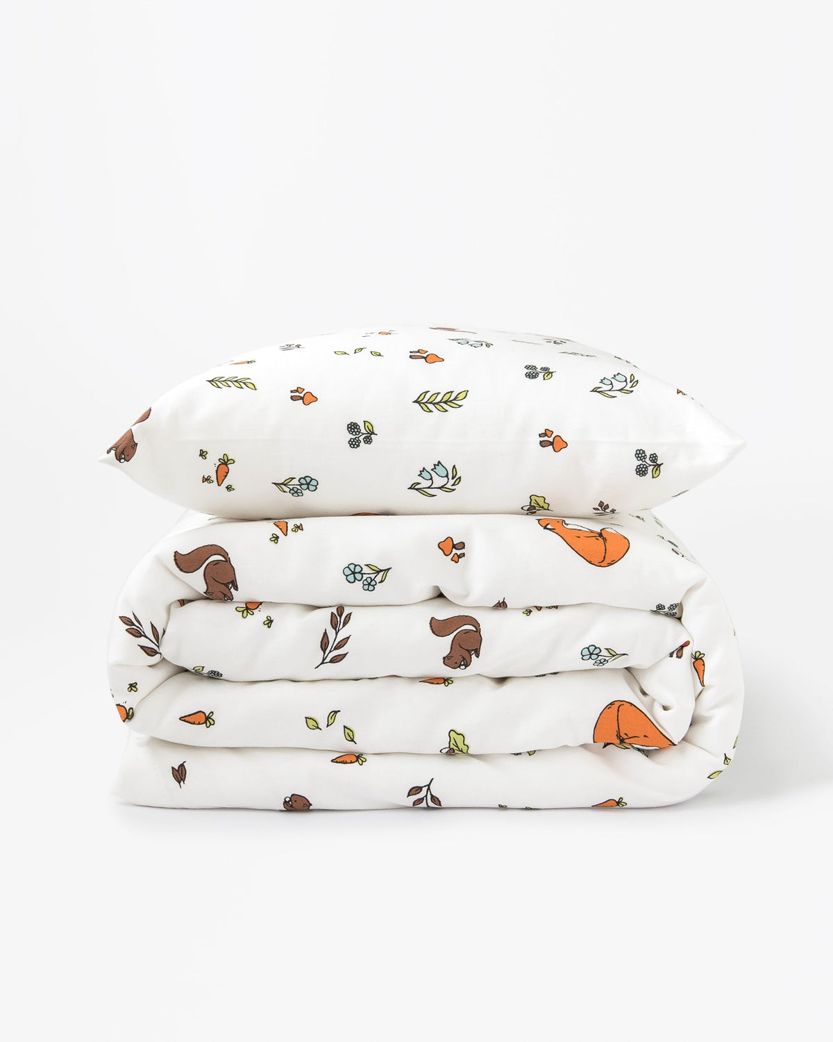 Organic cotton cot bed duvet cover and pillow case set - Woodland